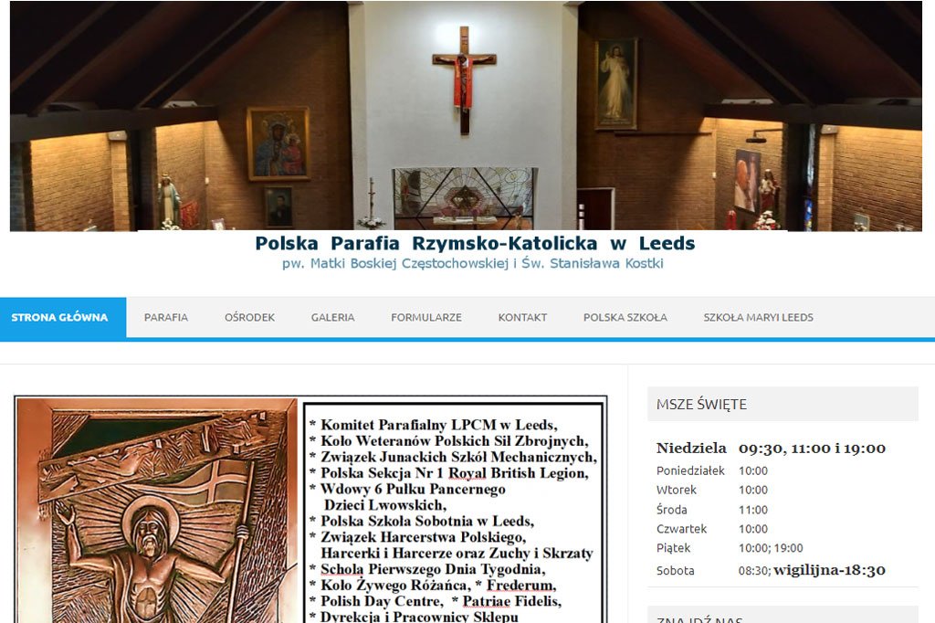Strona internetowa polskiej parafii w Leeds.
