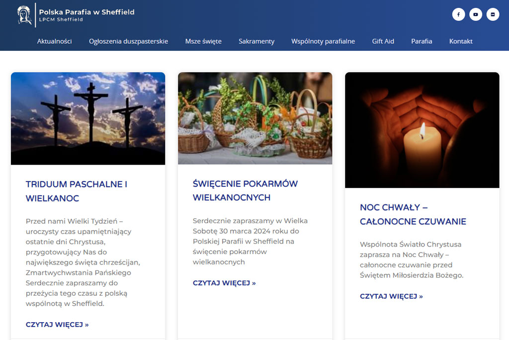 Strona internetowa polskiej parafii w Sheffield.